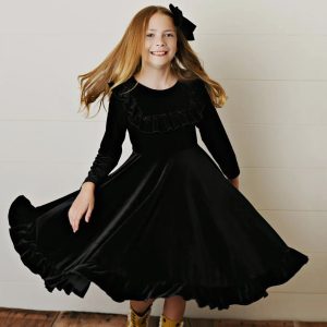 Black Velvet Fancy Ruffle Dress