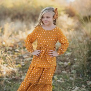 Mustard Polka Dot Tiered Bow Maxi Dress