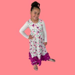 Plum Floral 3 Ruffle Dress