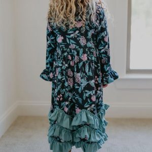 Sapphire Floral Long Sleeve Ruffle Dress