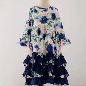 Navy Blue Rose Maxi Girls Dress
