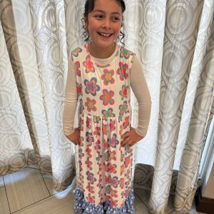 Retro Periwinkle Flower Ruffle Dress